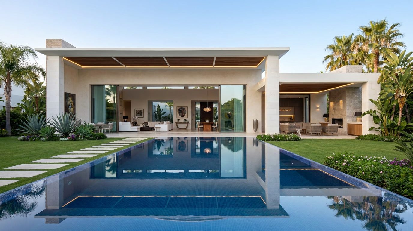 Custom home with a glazed pavilion and pool terrace built by Xpert Construction Group